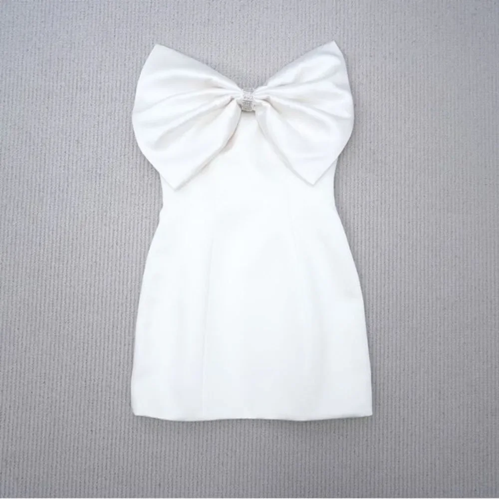NWOT Bronx and Banco Evie‎ Bow Satin Minidress Elegant white Mini Dress - Picture 10 of 15
